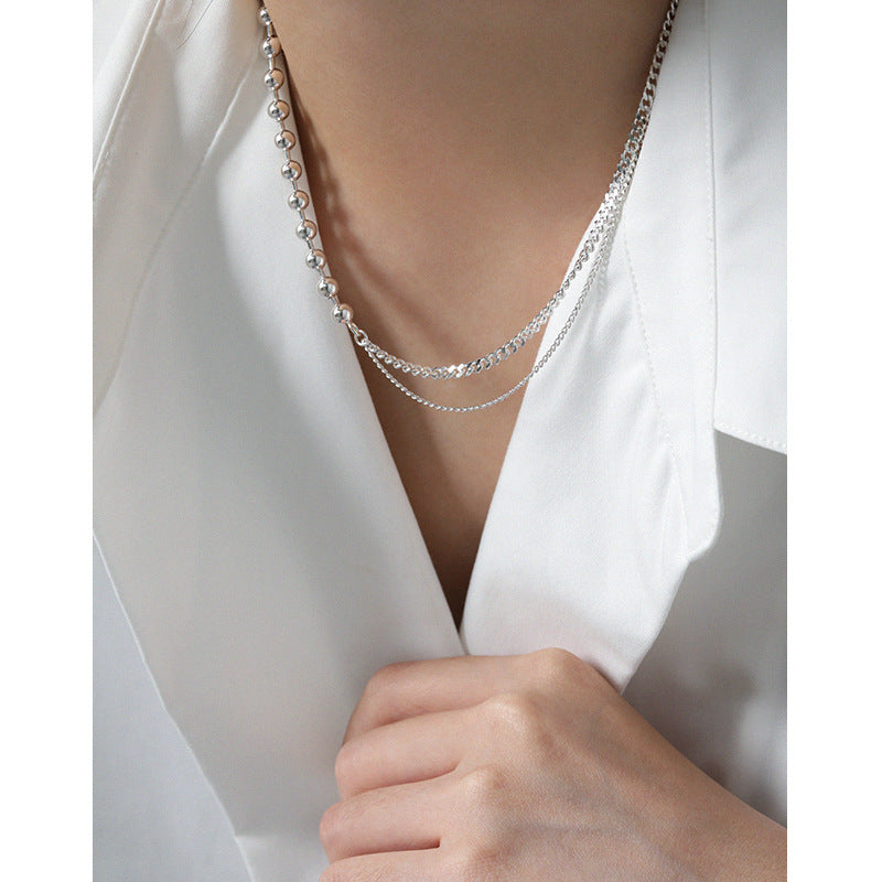 925 Sterling Silver Asymmetric Bead Necklace