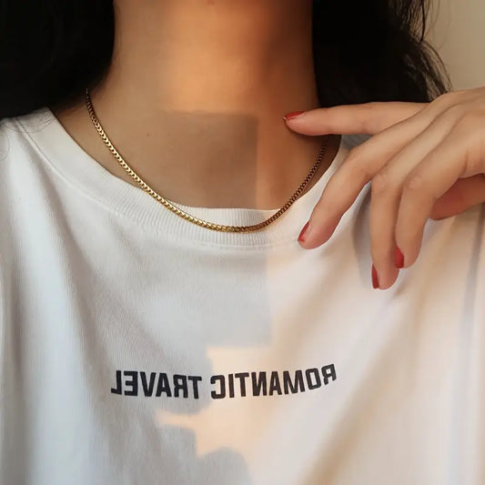 24K Gold Plated Side-Embossed Whip Chain Necklace