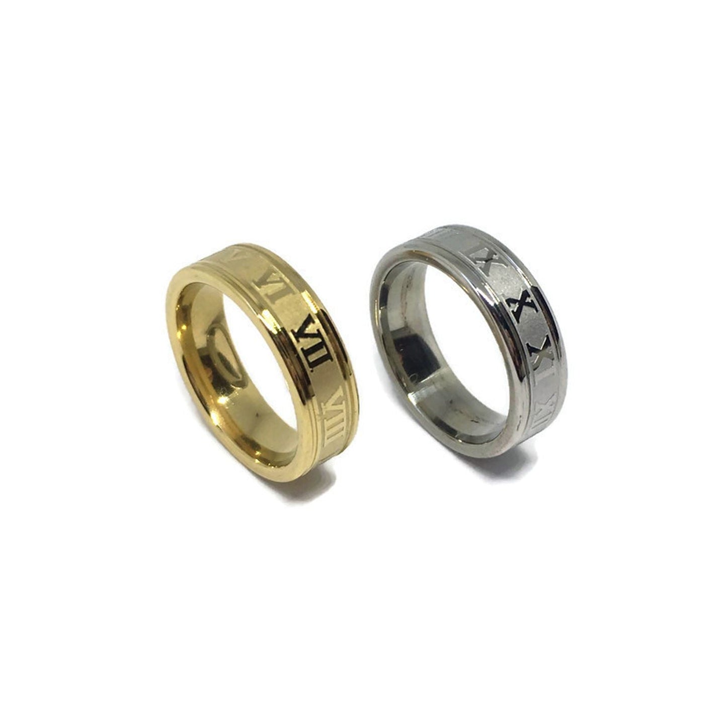 Stainless Steel Roman Numerals Band Ring
