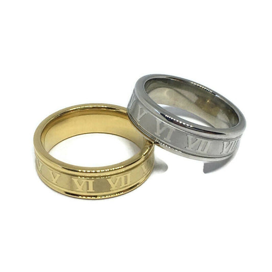 Stainless Steel Roman Numerals Band Ring