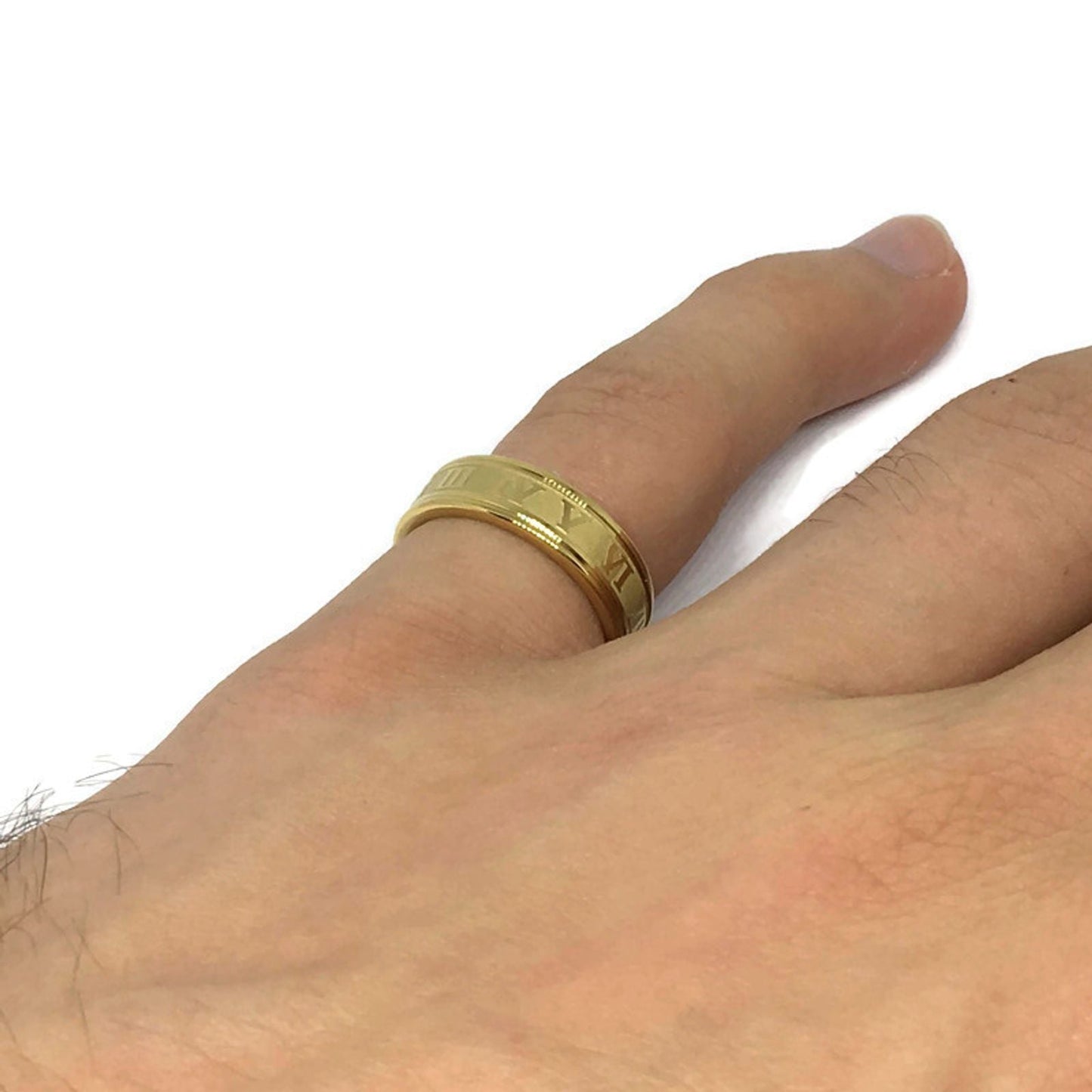 Stainless Steel Roman Numerals Band Ring