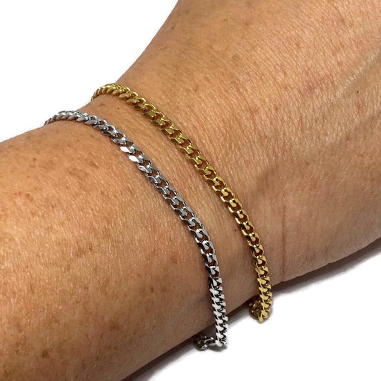 Stainless Steel Thin Curb Chain Link Bracelet