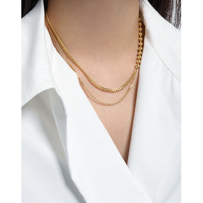 925 Sterling Silver Asymmetric Bead Necklace