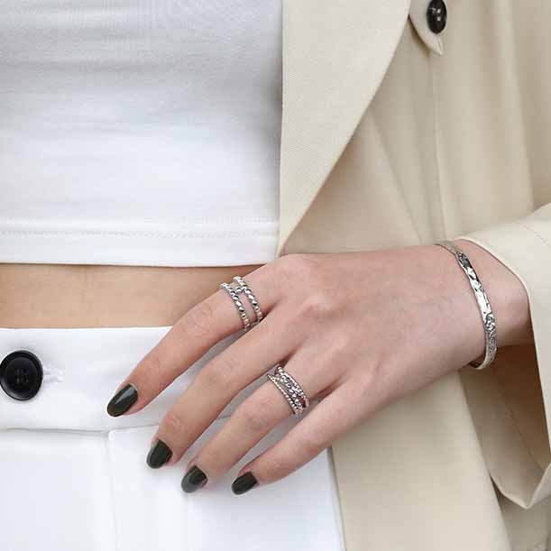 925 Sterling Silver H-Design Adjustable Ring