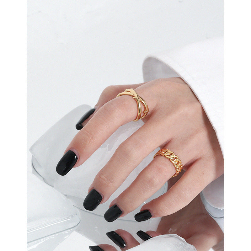 925 Sterling Silver Hollow Curb Chain Ring