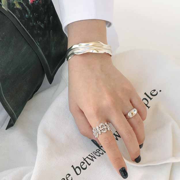 925 Sterling Silver Folded Open Bangle