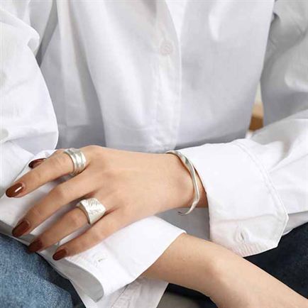 925 Sterling Silver Irregular Open Bangle