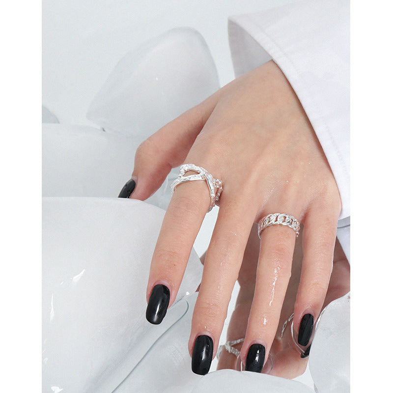 925 Sterling Silver Hollow Curb Chain Ring
