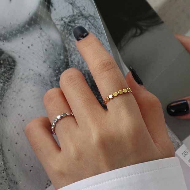 925 Sterling Silver Geometric Bead Ring