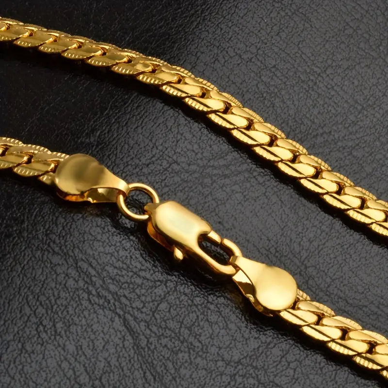 24K Gold Plated Side-Embossed Whip Chain Necklace