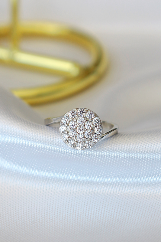 Sterling Silver Diamond Button Statement Ring