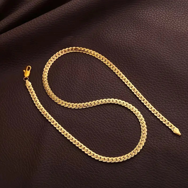 24K Gold Plated Side-Embossed Whip Chain Necklace