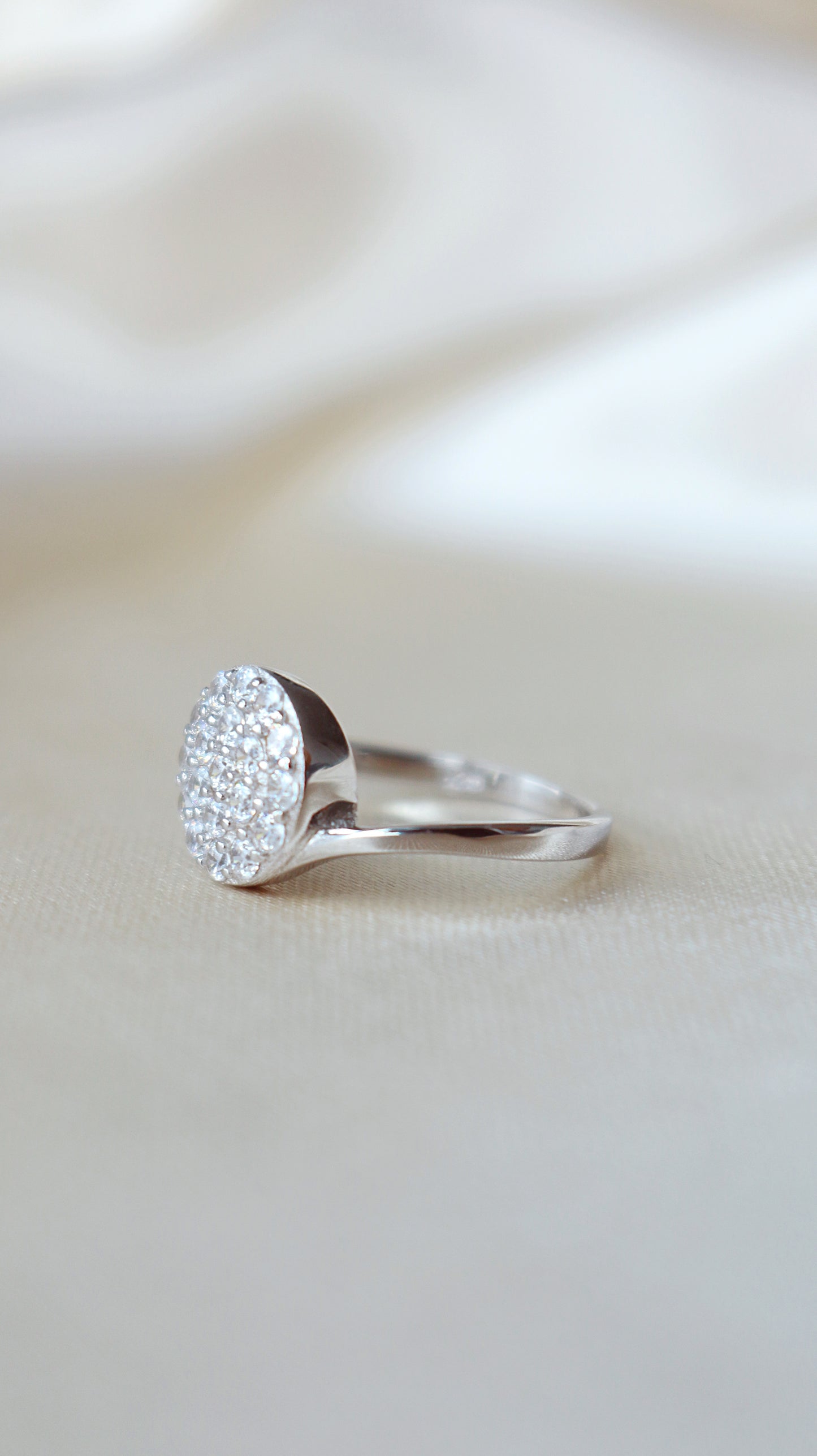 Sterling Silver Diamond Button Statement Ring