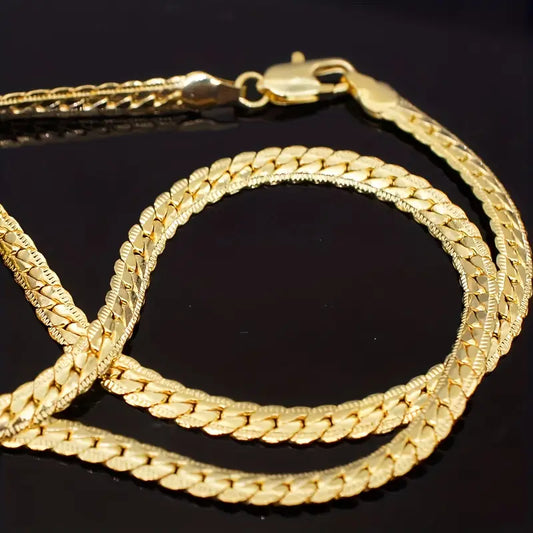 24K Gold Plated Side-Embossed Whip Chain Necklace