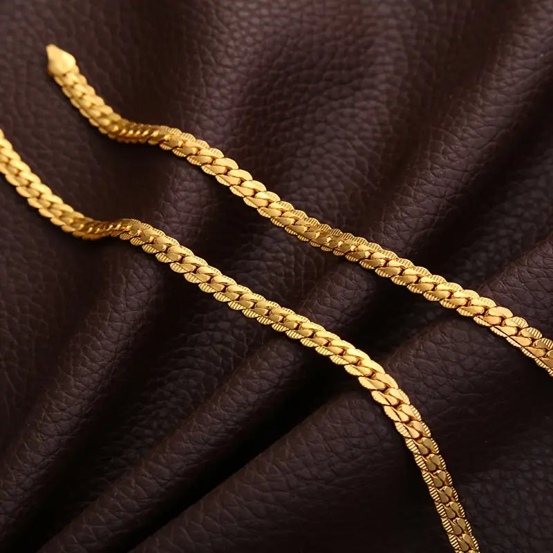 24K Gold Plated Side-Embossed Whip Chain Necklace